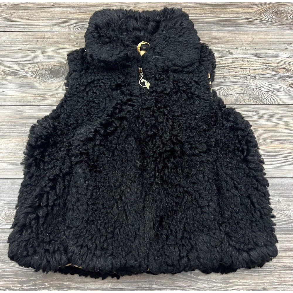 Baby Phat Faux Fur‎ Vest Black Full Zip Gold Lined Size Small MobWife Y2K